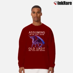 Men’s Purple Dragon Assuming Im Just Funny Graphic Long-Sleeve Shirt in maroon | Sleek, Lightweight, Year-Round Wear