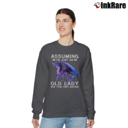 Women’s Purple Dragon Assuming Im Just Funny Graphic Relaxed Sweatshirt in charcoal | Soft, Laid-Back Vibe