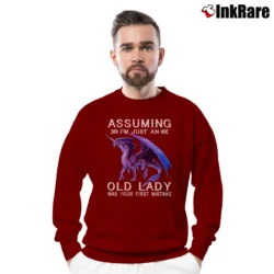 Men’s Purple Dragon Assuming Im Just Funny Graphic Crewneck Sweatshirt in maroon | Cozy Fabric, Clean Style