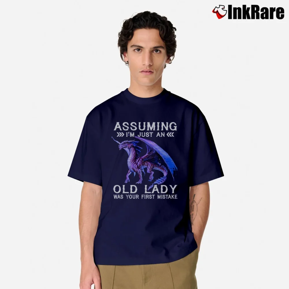 Men’s Purple Dragon Assuming Im Just Funny Graphic Classic T-Shirt in navy | Soft, Breathable Everyday Wear
