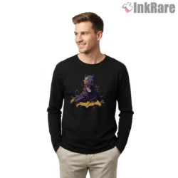 Purple Tempest Cowl Batman Shirt on black long sleeve shirt for men graphic tee