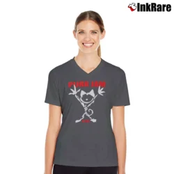 Women’s Purr Jam Cat Music Graphic V-Neck Tee in charcoal | Chic Neckline, Soft Texture