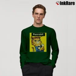 Men’s Purrrsist Cat Purrsist Motivational Long-Sleeve Shirt in forest green | Sleek, Lightweight, Year-Round Wear