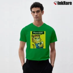 Men’s Purrrsist Cat Purrsist Motivational V-Neck Tee in irish green | Sharp, Breathable, Everyday Staple