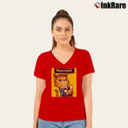 Women’s Purrrsist Cat Purrsist Motivational V-Neck Tee in red | Chic Neckline, Soft Texture