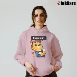 Women’s Purrrsist! Resist Persist Pussy Cat Funny Cozy Hoodie in light pink | Warm, Structured, Stylish