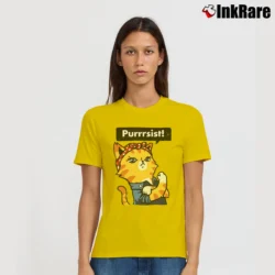 Women’s Purrrsist! Resist Persist Pussy Cat Funny Signature T-Shirt in yellow | Soft, Flattering Fit