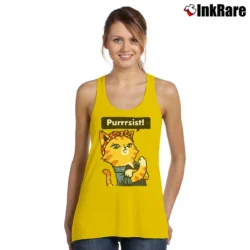Women’s Purrrsist! Resist Persist Pussy Cat Funny Tank Top in yellow | Lightweight, Movement-Friendly