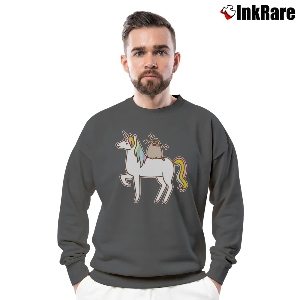 Men’s Pusheen Cat Super Fancy Crewneck Sweatshirt in charcoal | Cozy Fabric, Clean Style
