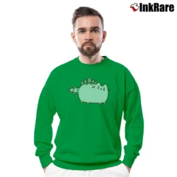 Men’s Pusheen Dino Cat Crewneck Sweatshirt in irish green | Cozy Fabric, Clean Style