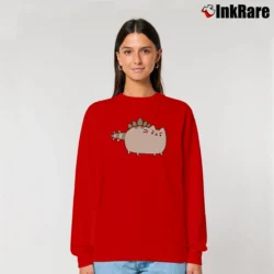 Women’s Pusheen Dino Cat Relaxed Sweatshirt in red | Soft, Laid-Back Vibe