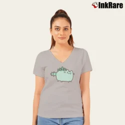 Women’s Pusheen Dino Cat V-Neck Tee in sport grey | Chic Neckline, Soft Texture