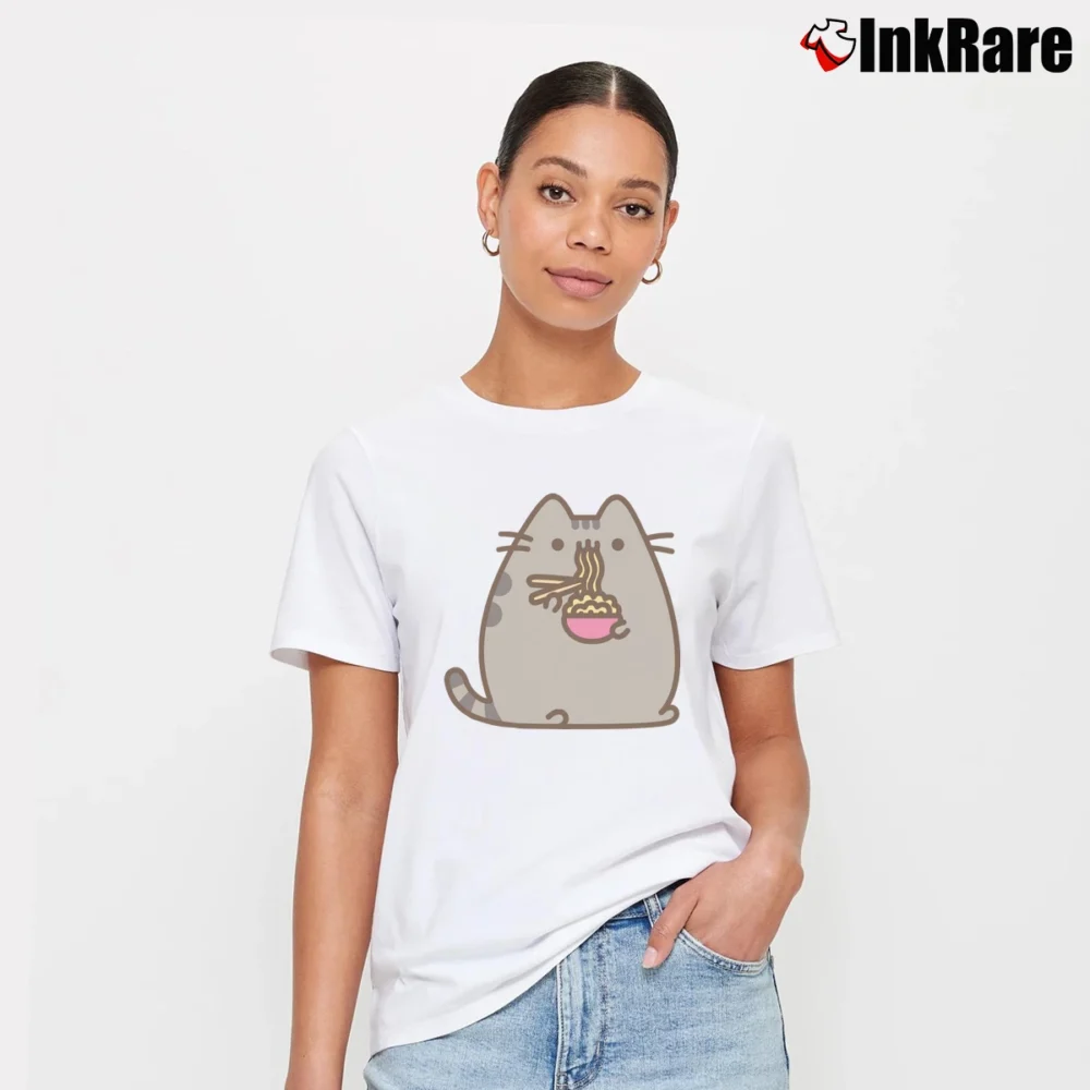 Women’s Pusheen Noodles Cute Cat Graphic Signature T-Shirt in white | Soft, Flattering Fit