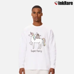 Men’s Pusheen Super Fancy Black Cat Long-Sleeve Shirt in white | Sleek, Lightweight, Year-Round Wear