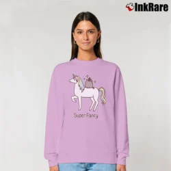Women’s Pusheen Super Fancy Black Cat Relaxed Sweatshirt in light pink | Soft, Laid-Back Vibe