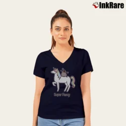 Women’s Pusheen Super Fancy Black Cat V-Neck Tee in navy | Chic Neckline, Soft Texture