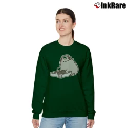 Women’s Pusheen The Cat DJ Juniors Relaxed Sweatshirt in forest green | Soft, Laid-Back Vibe