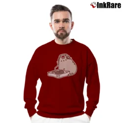 Men’s Pusheen The Cat DJ Juniors Crewneck Sweatshirt in maroon | Cozy Fabric, Clean Style