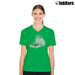 Women’s Pusheen The Cat DJ Juniors V-Neck Tee in irish green | Chic Neckline, Soft Texture