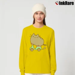 Women’s Pusheen The Cat Riding A Scooter Long-Sleeve Top in yellow | Sleek, Versatile, All-Season