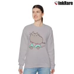 Women’s Pusheen The Cat Riding A Scooter Relaxed Sweatshirt in sport grey | Soft, Laid-Back Vibe
