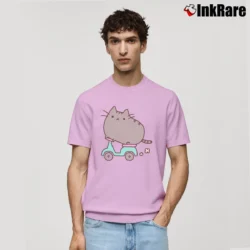 Men’s Pusheen The Cat Riding A Scooter Classic T-Shirt in light pink | Soft, Breathable Everyday Wear
