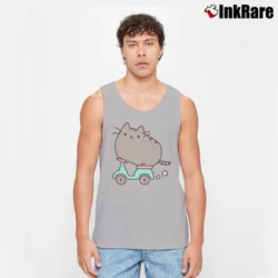 Men’s Pusheen The Cat Riding A Scooter Tank Top in sport grey | Breathable, Active-Friendly Design
