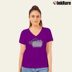 Women’s Pusheen The Dino Cat V-Neck Tee in purple | Chic Neckline, Soft Texture
