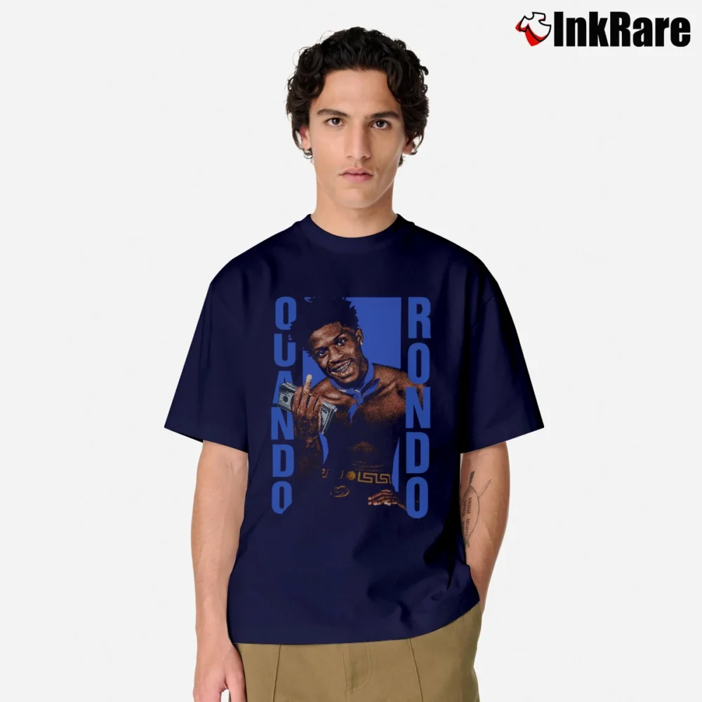 Men’s Quando Rondo Rap Artist Money Graphic Classic T-Shirt in navy | Soft, Breathable Everyday Wear