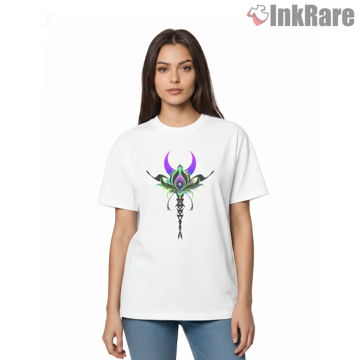 Queen Nehellenia Dark Wand Symbol Anime Short Sleeve White Queen Nehellenia Dark Wand Symbol Anime Shirt on white short sleeve shirt for women graphic tee
