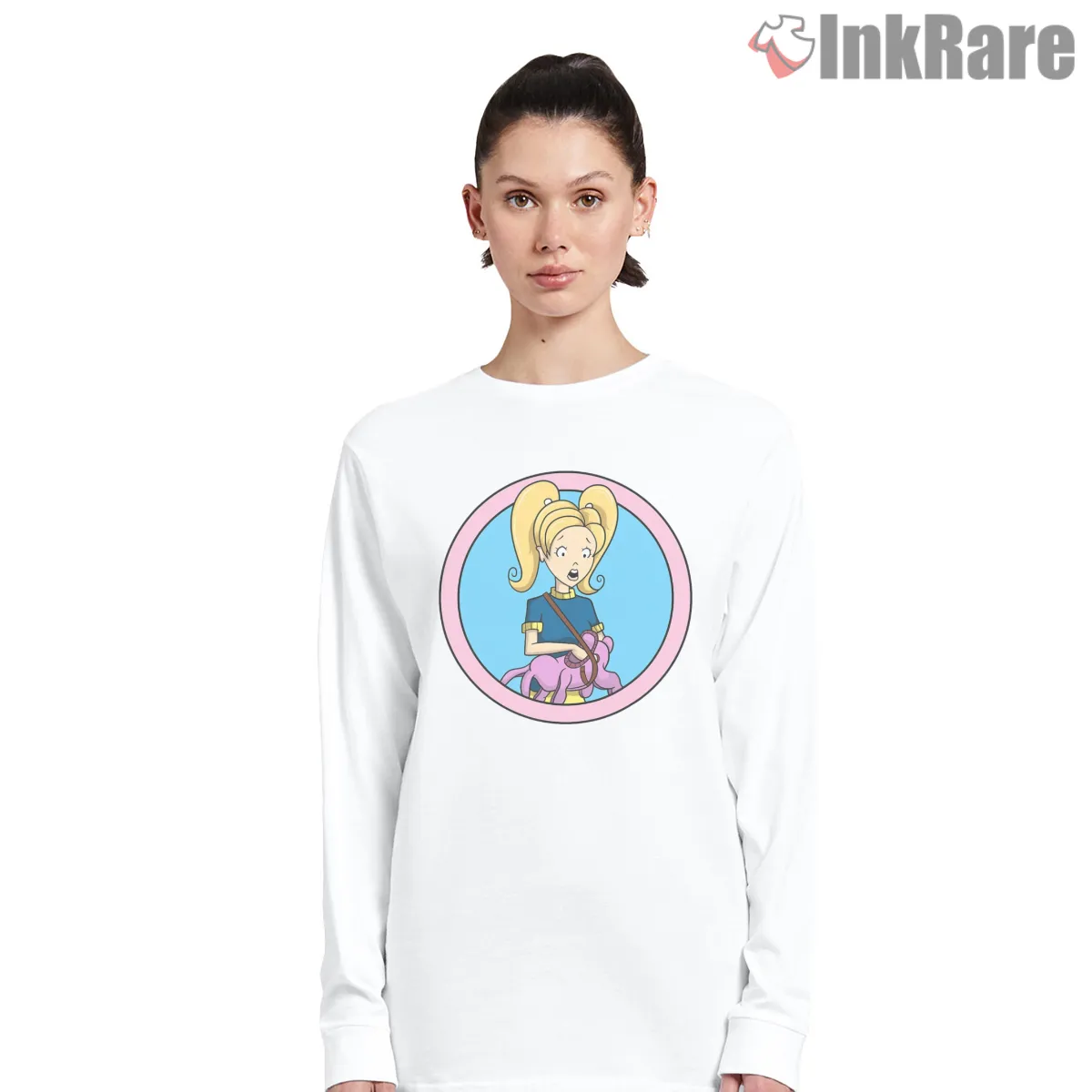 Quinn Morgendorffer Cute Cartoon Circle Portrait Shirt on white long sleeve shirt for women graphic tee