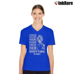Women’s Quitting Is Not Acceptable Vegeta Super Saiyan Dragon Ball V-Neck Tee in royal blue | Chic Neckline, Soft Texture