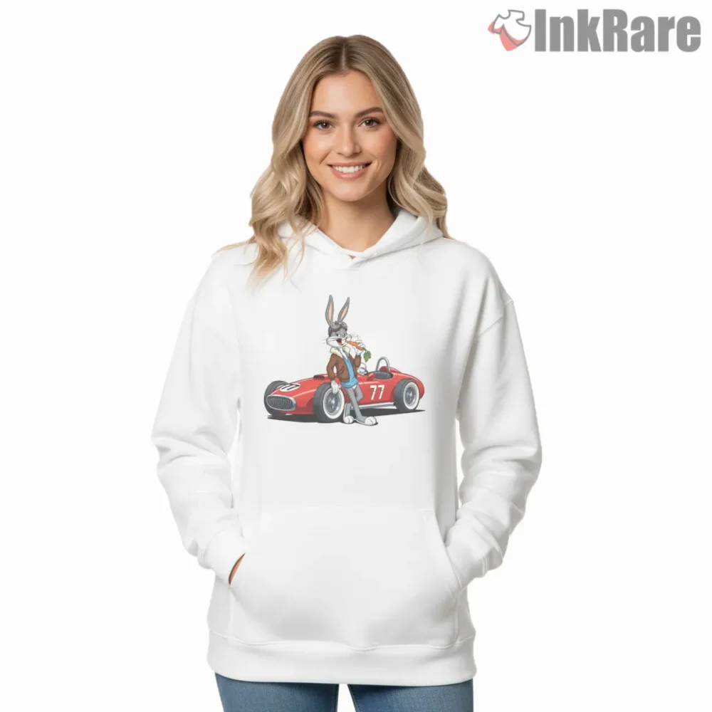 Racer Bugs Bunny Red Seventy Seven Shirt on white hoodie for women graphic tee