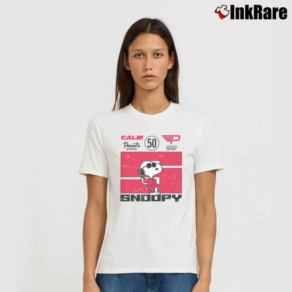 Women’s Racing Snoopy T-Shirt in white | Soft, Flattering Fit