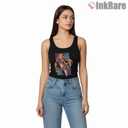 Radiant Venus Golden Charm Anime Shirt on black tank top for women graphic tee