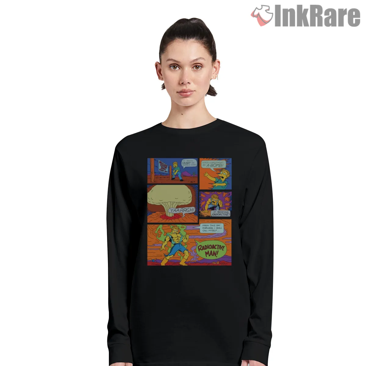 Radioactive Man Origin Story Comic Page Retro Long Sleeve Black Radioactive Man Origin Story Comic Page Retro Shirt on black long sleeve shirt for women graphic tee