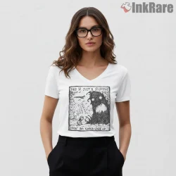 Radiohead 4 Minute Warning Nightmare Creature Shirt on white v-neck shirt for women graphic tee