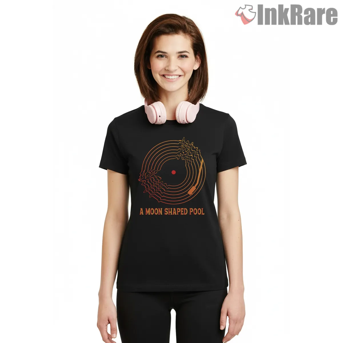 Radiohead A Moon Shaped Pool Abstract Vinyl Short Sleeve Black Radiohead A Moon Shaped Pool Abstract Vinyl Shirt on black short sleeve shirt for women graphic tee