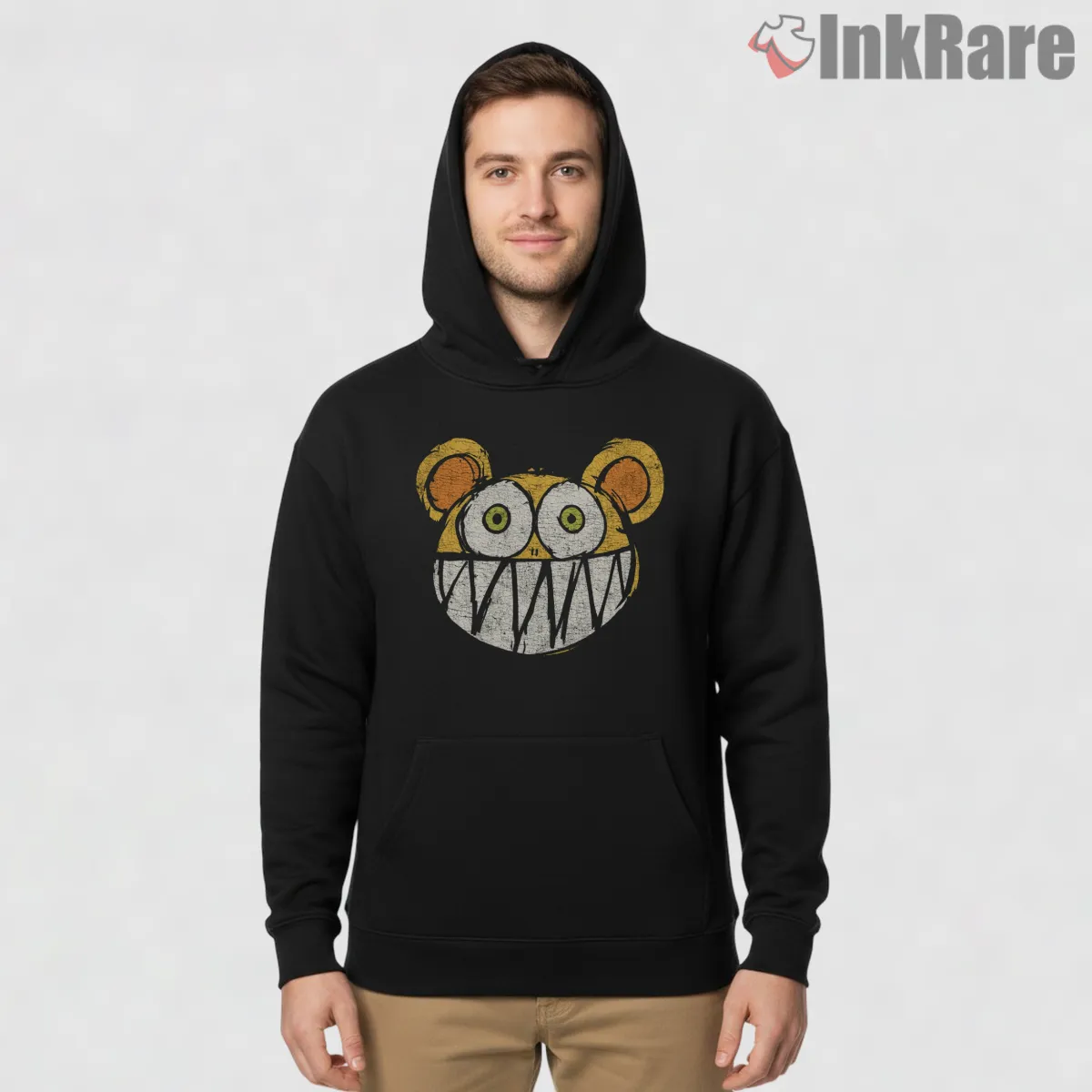Radiohead Bear Logo Distressed Cartoon Shirt on black hoodie for men graphic tee
