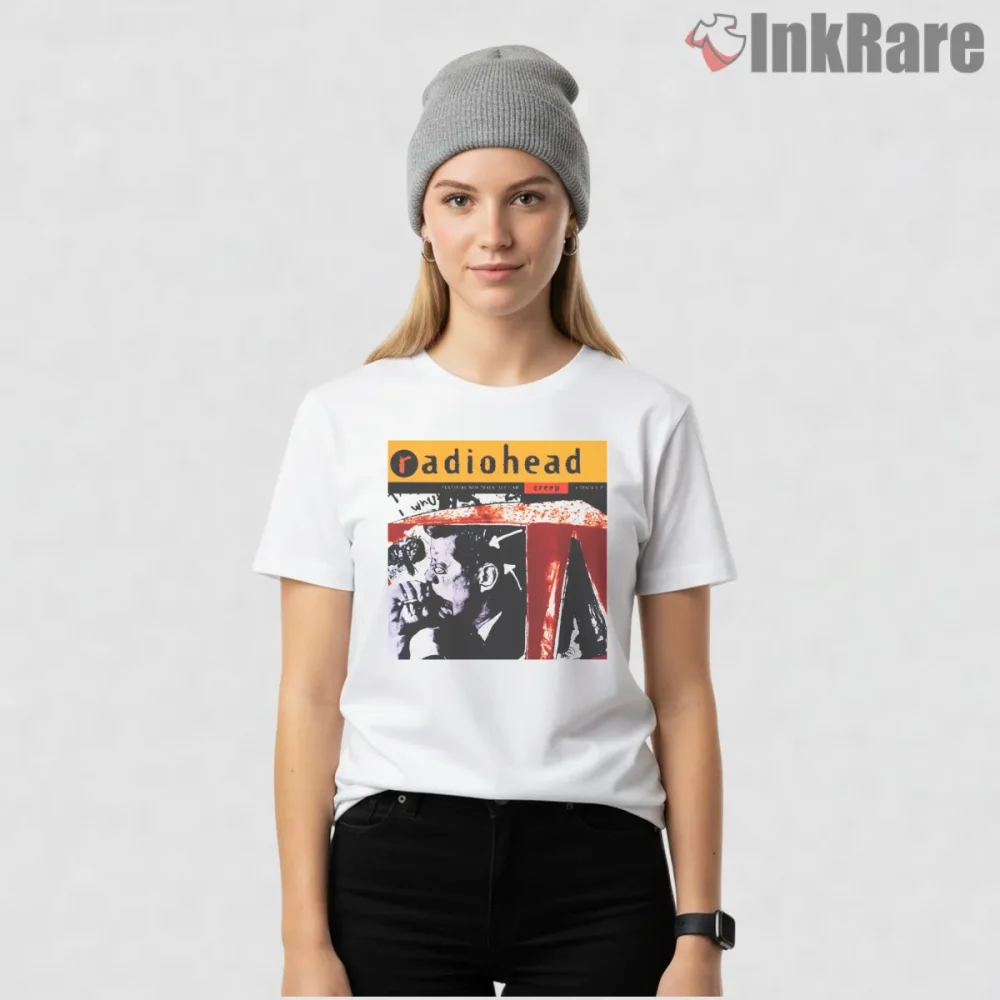 Radiohead Creep Vintage Album Cover Shirt on white short sleeve shirt for women graphic tee