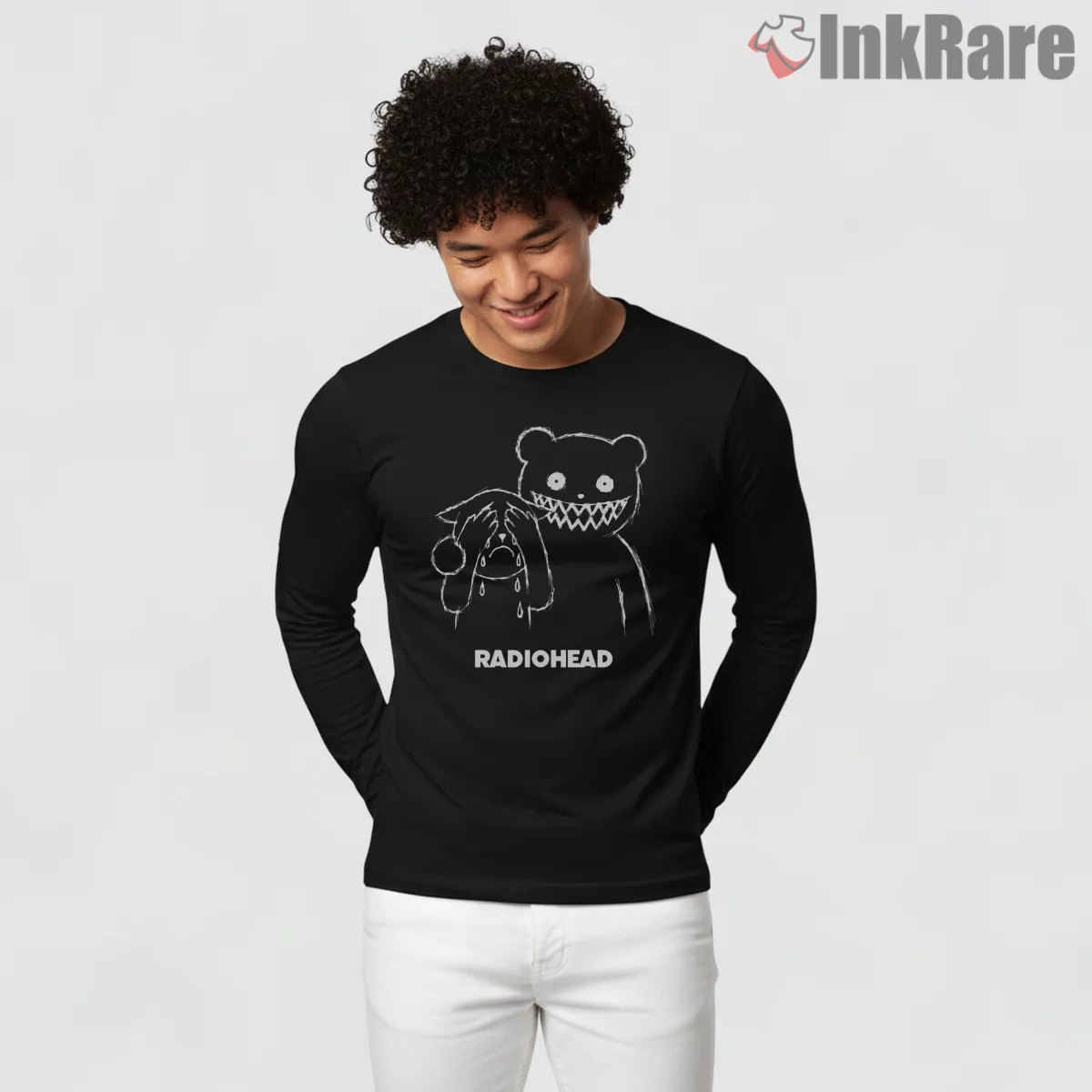 Radiohead Creepy Bear Cartoon Long Sleeve Black Radiohead Creepy Bear Cartoon Shirt on black long sleeve shirt for men graphic tee
