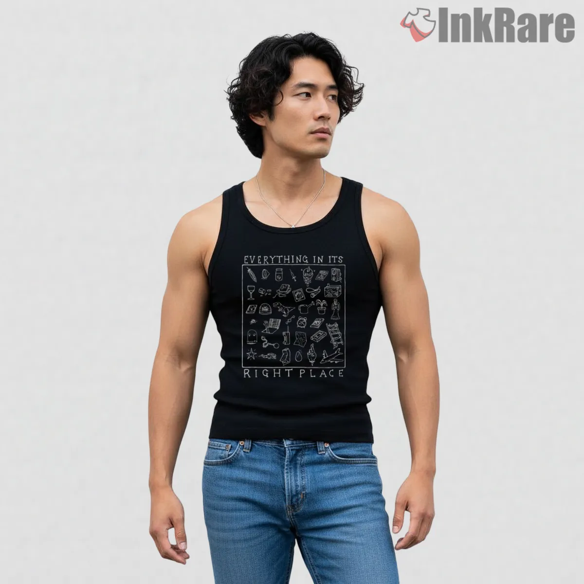 Radiohead Everything In Its Right Place Inventory Tank Top Black Radiohead Everything In Its Right Place Inventory Shirt on black tank top for men graphic tee