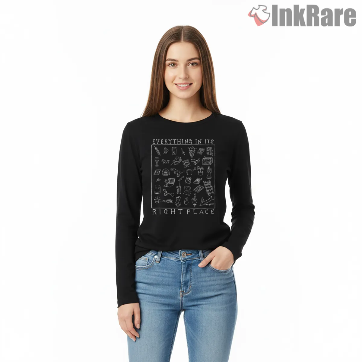 Radiohead Everything In Its Right Place Inventory Long Sleeve Black Radiohead Everything In Its Right Place Inventory Shirt on black long sleeve shirt for women graphic tee