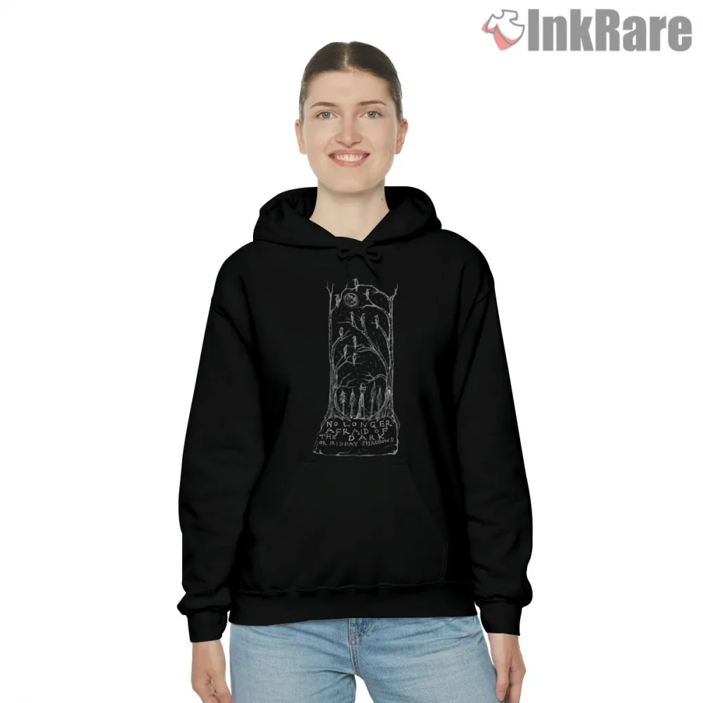 Radiohead Fitter Happier Gothic Lyric Art Shirt on black hoodie for women graphic tee