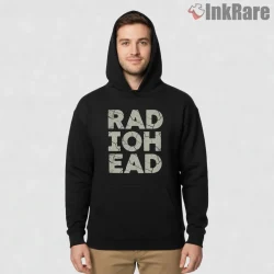Radiohead Giant Typography Distressed Shirt on black hoodie for men graphic tee
