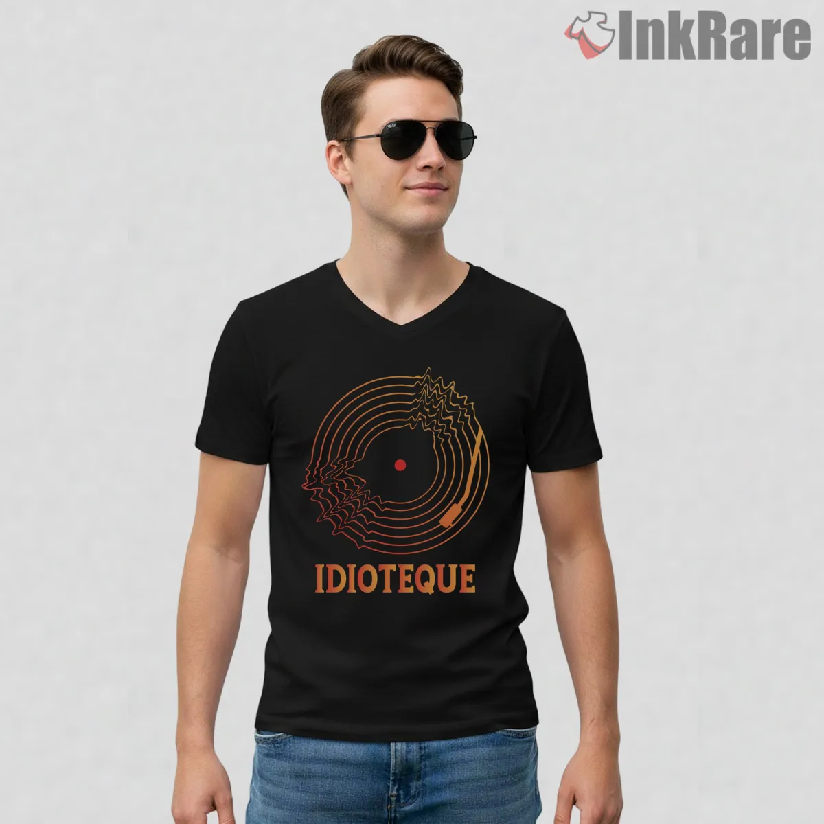 Radiohead Idioteque Abstract Vinyl Wave V Neck Black Radiohead Idioteque Abstract Vinyl Wave Shirt on black v-neck shirt for men graphic tee