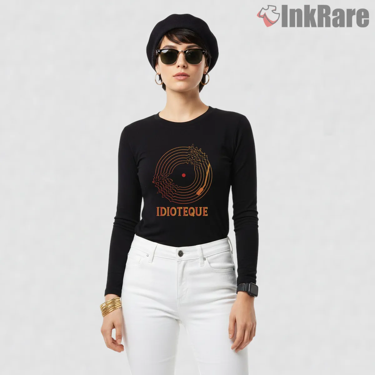 Radiohead Idioteque Abstract Vinyl Wave Long Sleeve Black Radiohead Idioteque Abstract Vinyl Wave Shirt on black long sleeve shirt for women graphic tee