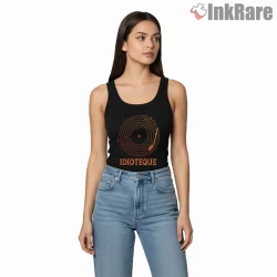Radiohead Idioteque Abstract Vinyl Wave Shirt on black tank top for women graphic tee