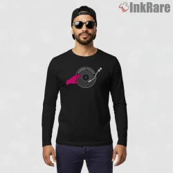 Radiohead Karma Police Vinyl Turntable Shirt on black long sleeve shirt for men graphic tee