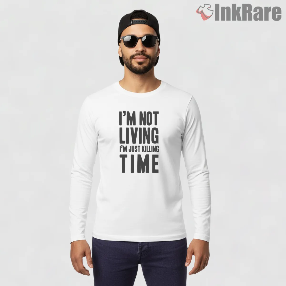Radiohead Killing Time Bold Quote Shirt on white long sleeve shirt for men graphic tee